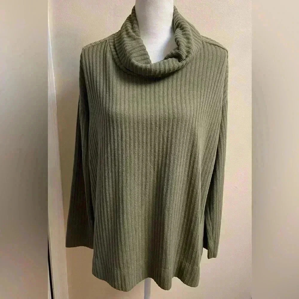 Maeve Anthropologie sweater olive green pullover cowl neck ribbed Medium